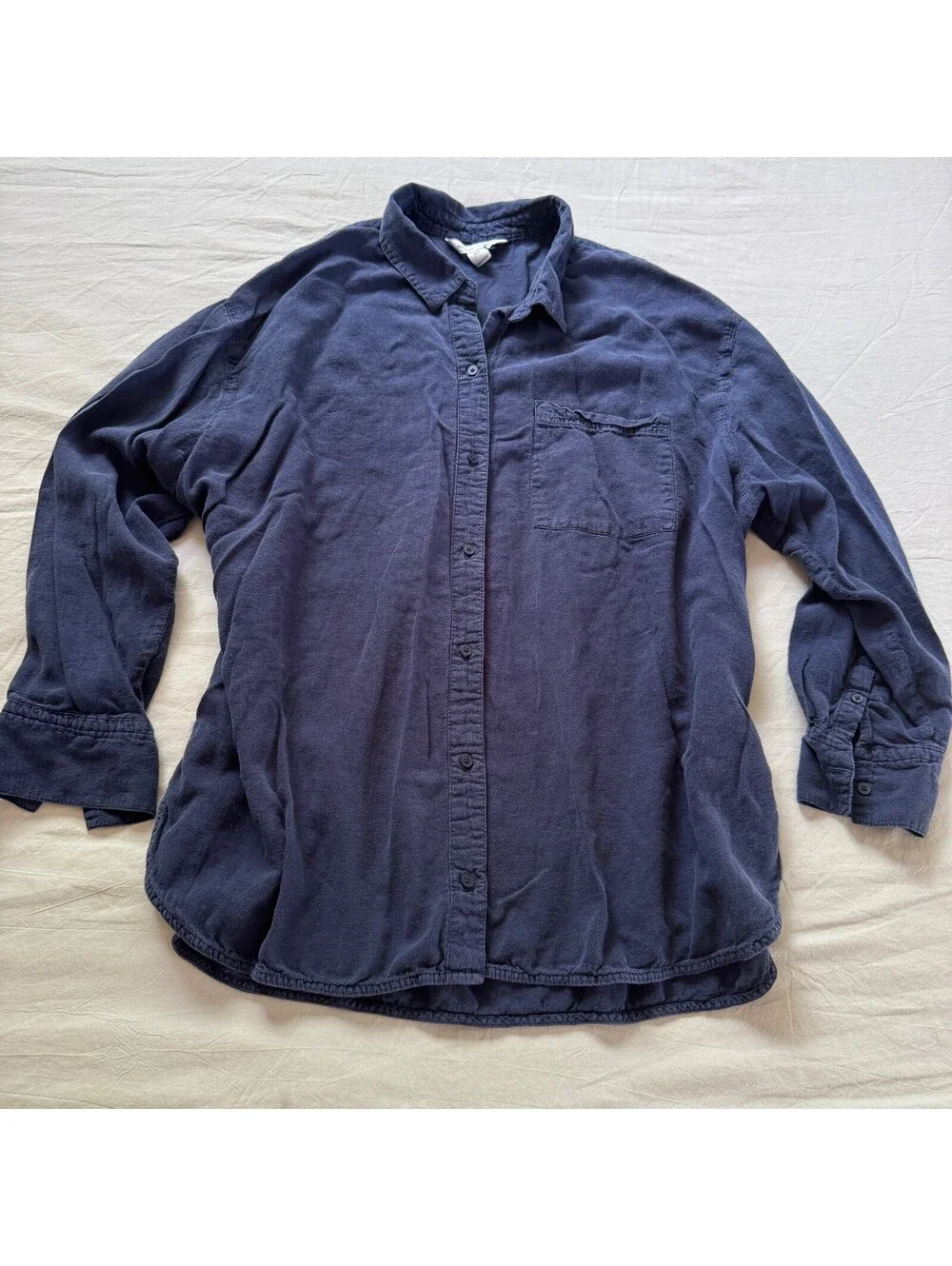 OLD NAVY Boyfriend Shirt Women XXL 2XL Navy Blue Linen Viscose Button Down Top